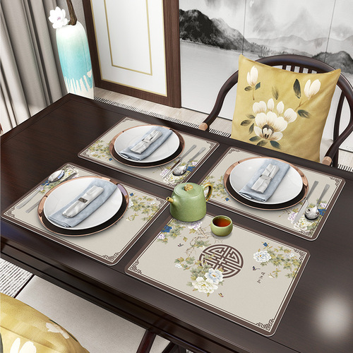 New Chinese style leather placemats, modern and elegant, waterproof, oil-proof, anti-scalding, no-wash ins home PVC dining table mats, coffee table mats