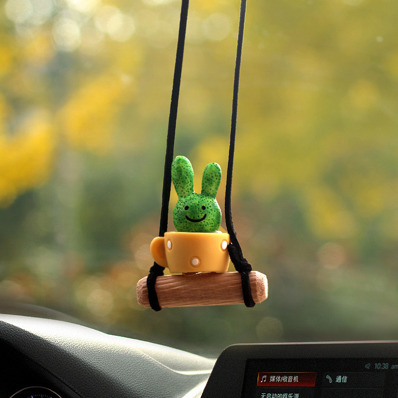 Nuevo colgante de coche de cactus lindo transfronterizo, espejo retrovisor, columpio, colgante de ciervo, decoración, accesorios de coche
