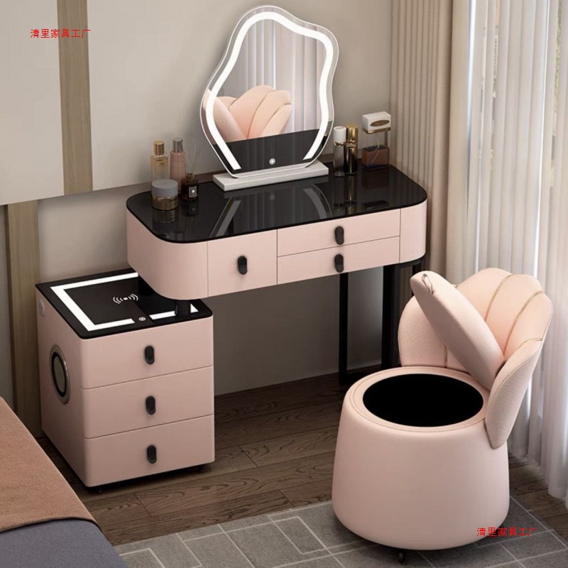 Dressing Table Solid Wood Bedroom Smart Home Multi-Functional Nordic Black Technology Dressing Table Audio Bluetooth Light Luxury Simple
