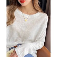 白色雪花棉长袖T恤女秋季新款休闲防晒内搭打底衫宽松上衣潮