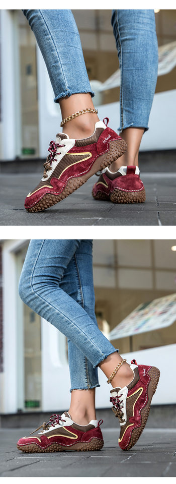 Giày thể thao unisex cỡ lớn da thật mũi tròn, giày sneaker dã ngoại thường ngày — 6885 màu cát, 6885 màu nâu, 6885 màu đỏ rượu, 6886 màu cát chi tiết 24