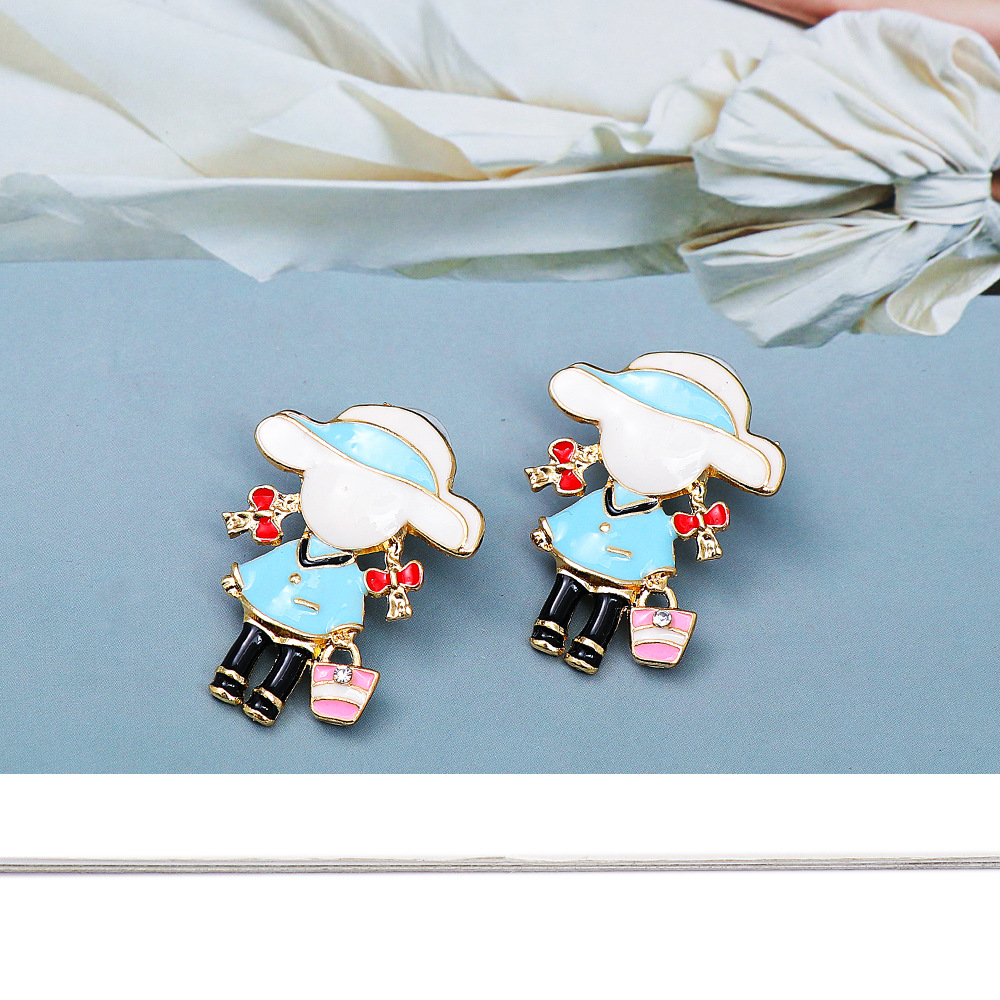 Women's Cute Cartoon Character Alloy Ear Studs Cartoon Retro Stoving Varnish Drop Earrings display picture 4