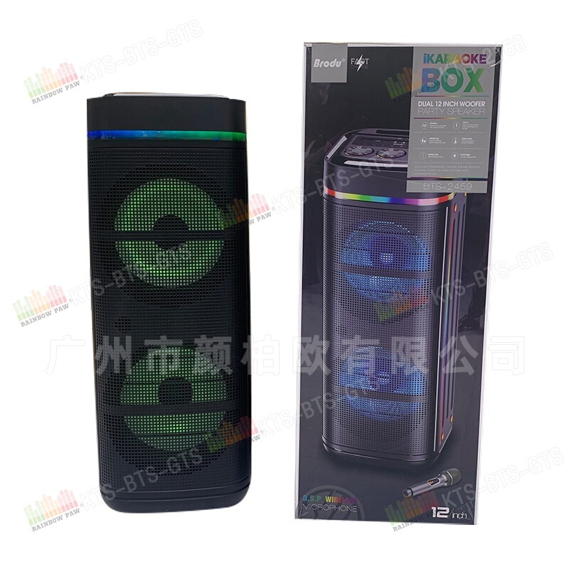 Kts Gts Bts Factory Wholesale Bts-2459 Dual 12inch Bluetooth Speakers with 1 Wireless Microphone