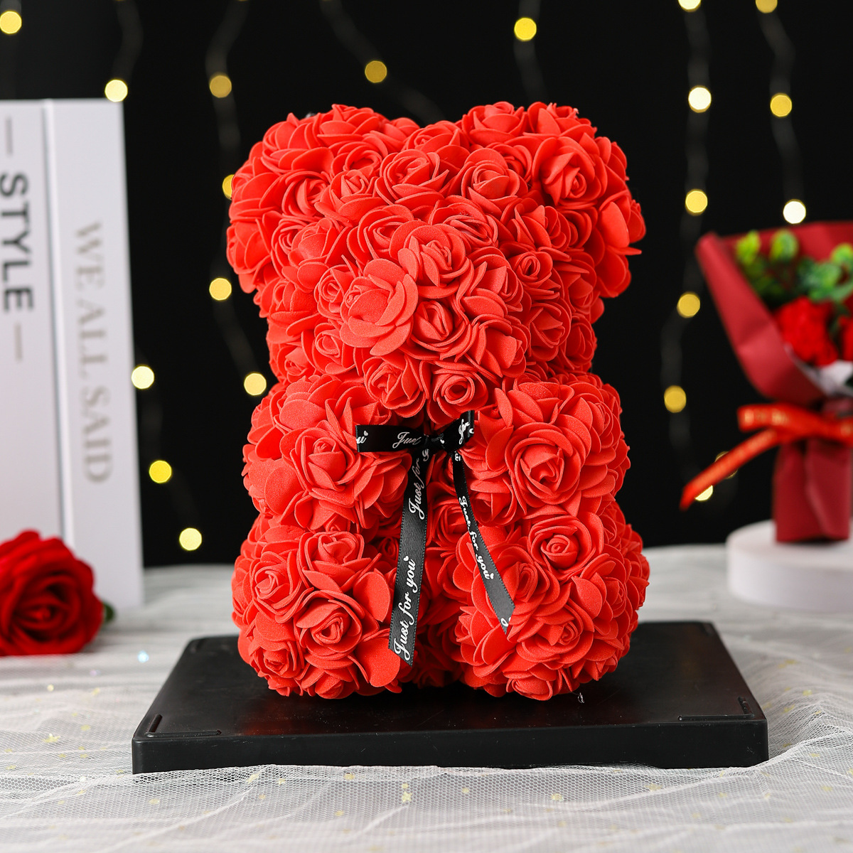 Eternal Flower Rose Bear Gift Box Birthday Valentine's Day Gift Girlfriend Simulation Foam Rose Bear Decoration Creative Gift