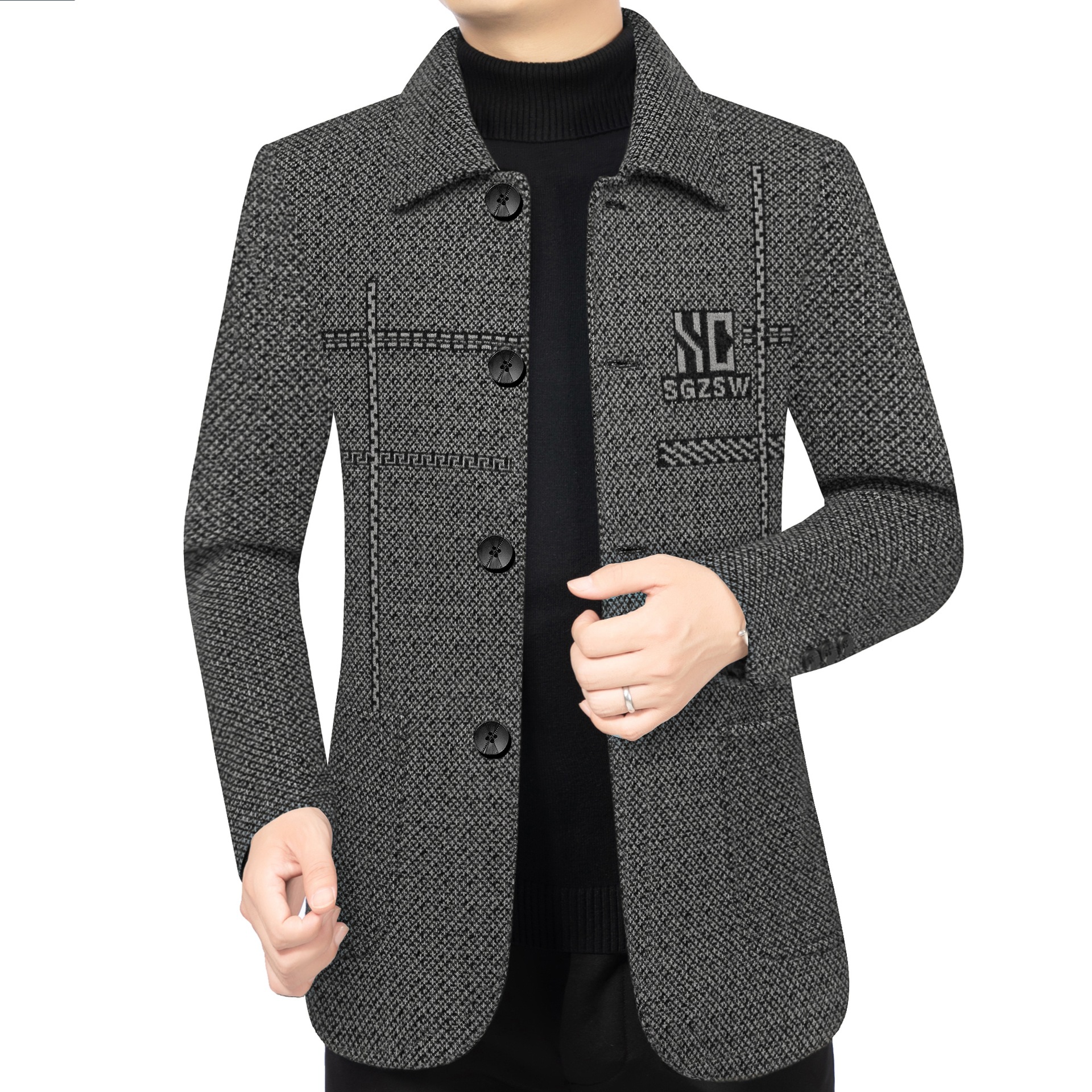 2026 new chenille Zhongshan-style jacket with a stand-up collar, designed for autumn and winter, a warm and thickened single-layer jacket for middle-aged and elderly men