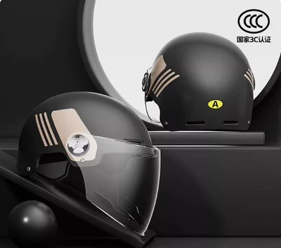 National Standard Helmet for Electric Vehicles, Motosiklet kaskı (dəbilqə) - new-national-standard-a-standard-simple-black-transparent-long-mirror