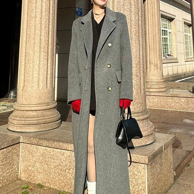 In Stock 6659 Plus-Size Women's Deep Knee-Length Wool Coat 2025 New Autumn and Winter High-End Long Woolen Coat for Chubby Women