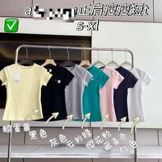 跨境26正确七色多巴胺夏季新款纯色女士圆领短袖T恤休闲修身运动
