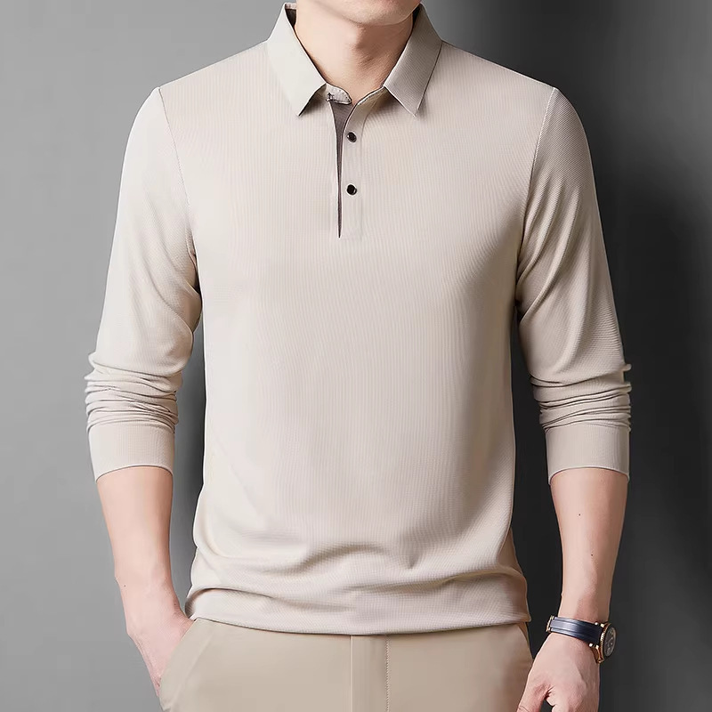 2024 Autumn New Trendy Lapel Polo Shirt Men's Long Sleeve Fashionable Breathable Casual Base Shirt for Middle-Aged Men
