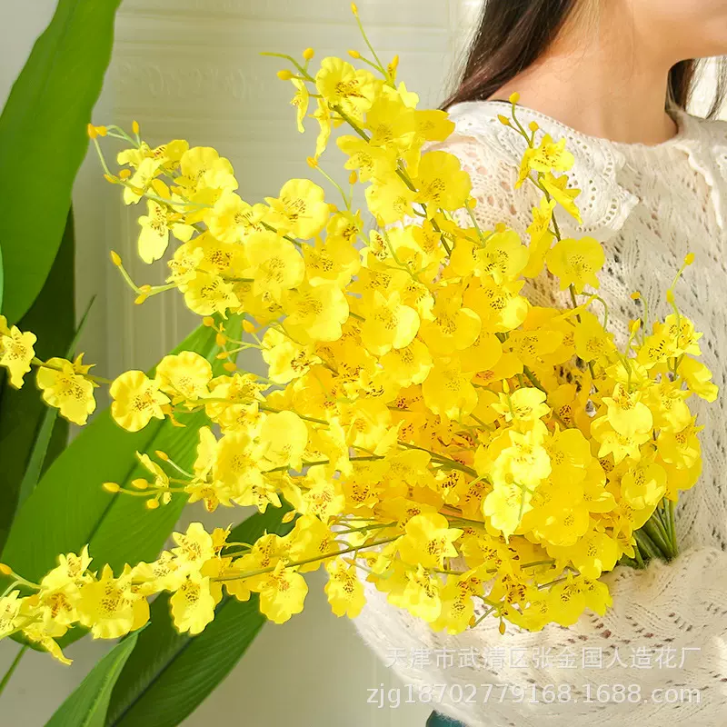 厂家批发五叉跳舞兰婚庆仿真花婚礼装饰花艺插花家居客厅餐桌摆设