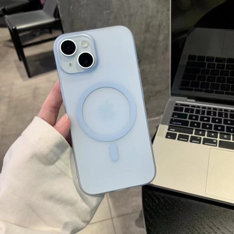 冰雾超薄磨砂磁吸适用iPhone16手机壳大孔防摔半透苹果15肤感硬套|undefined