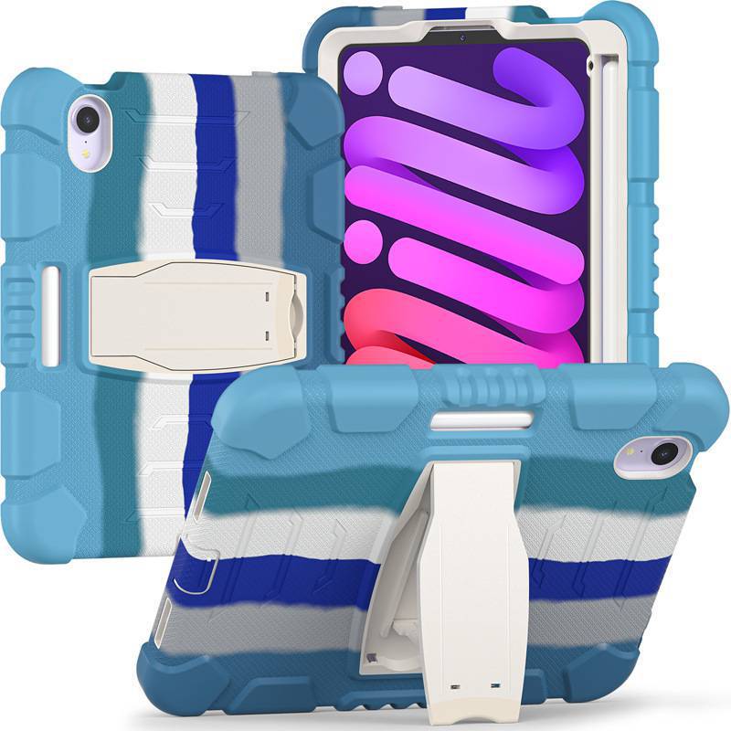 For iPad mini6 color silicone PC bracket three-in-one protective case iPad Mini 6 anti-drop flat cover