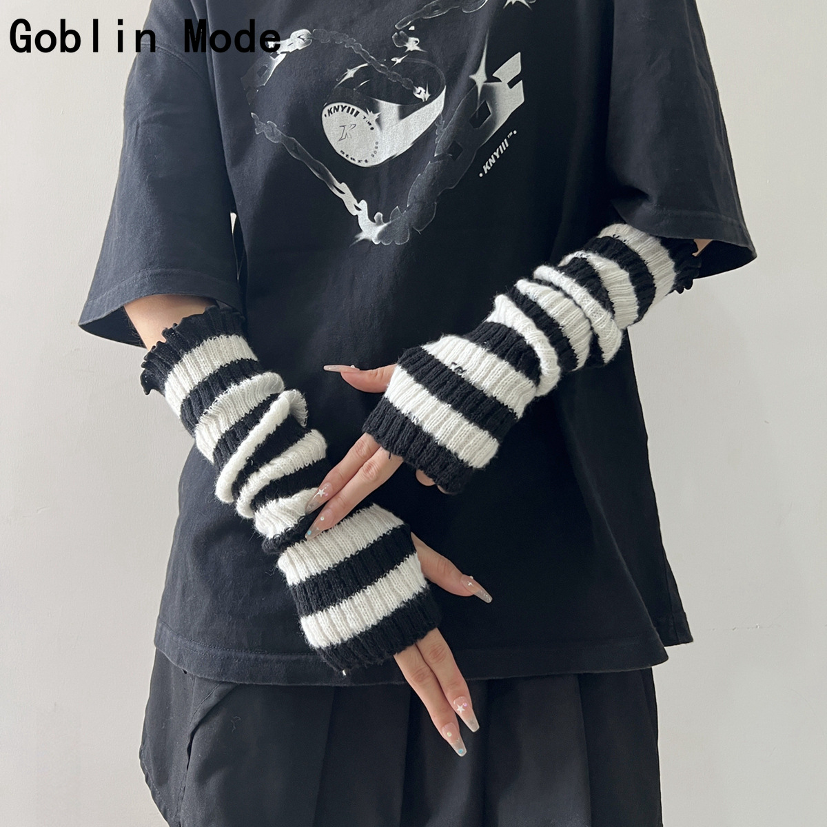 College Style Japanese Gloves Autumn and Winter Warm Hot Girl Sleeves Punk Style Street Pattern Jk Wool Pile Stockings 009