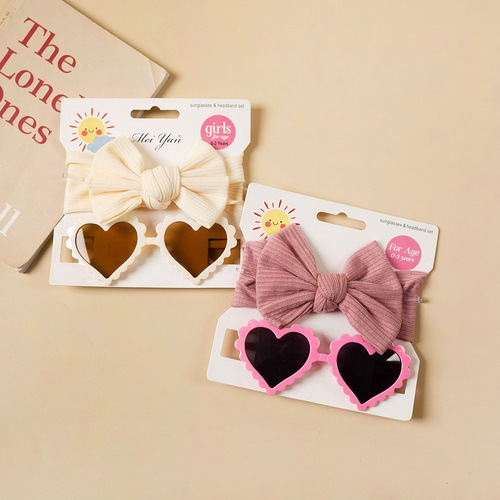 Children's Headband Sunglasses Set for Boys and Girls, Loving Heart Sunnies with Black Lenses, Two-Piece Set