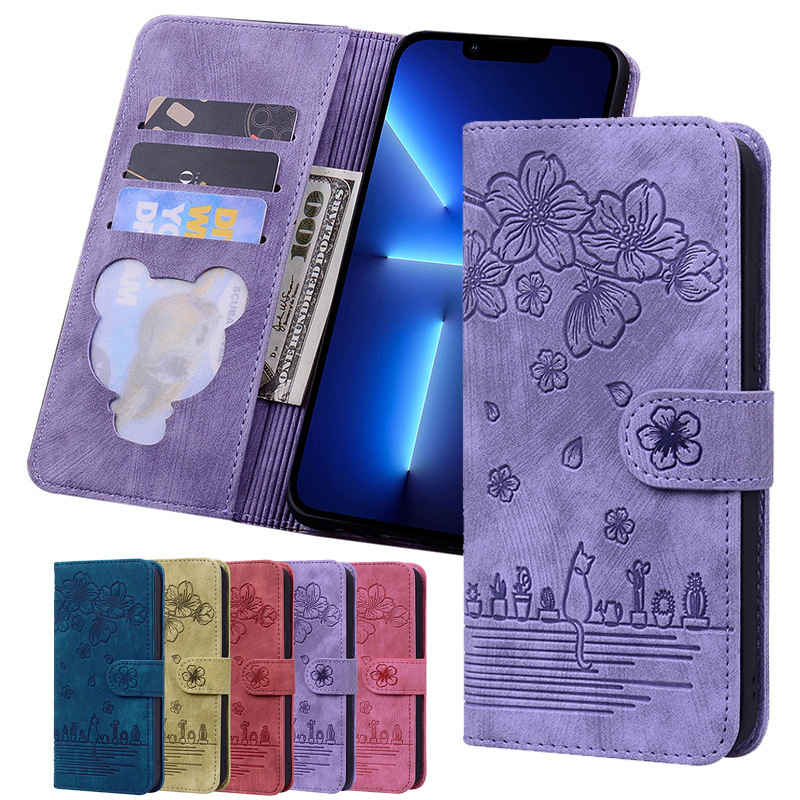 For Samsung S22 Phone Case A12 Cartoon Sakura Cat Embossed Leather Case A53 Embossed Card Wallet Protective Case For Samsung S22 Phone Case A12 Cartoon Sakura Cat Embossed Leather Case A53 Embossed Card Wallet Protective Case