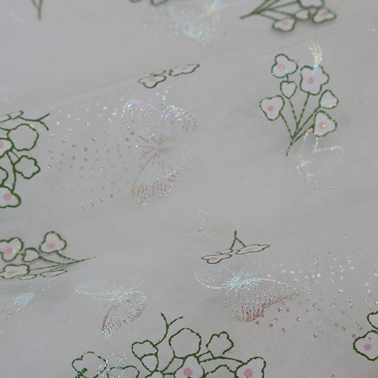 Fabricantes de venta a bajo precio para suministrar poliuretano impresa de malla mariposa colorido estampado fantasma nueva tela china estilo nacional
