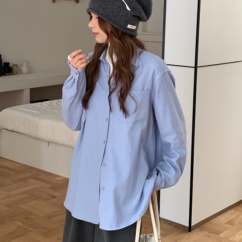 Sen Island Autumn Pure Cotton Women's Shirt Solid Color Versatile Long Sleeve Cardigan Loose Slimming Casual Sun Protection Jacket Shirt