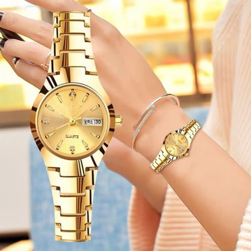 Watch girls fashion trend waterproof luminous simple temperament steel band double calendar quartz watch for women one piece drop shipping