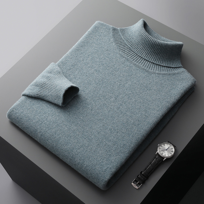 Wool Sweater Men's 100 Pure Wool Plush Turtleneck Winter Men's Lapel Warm Base Knitted Pullover Sweater