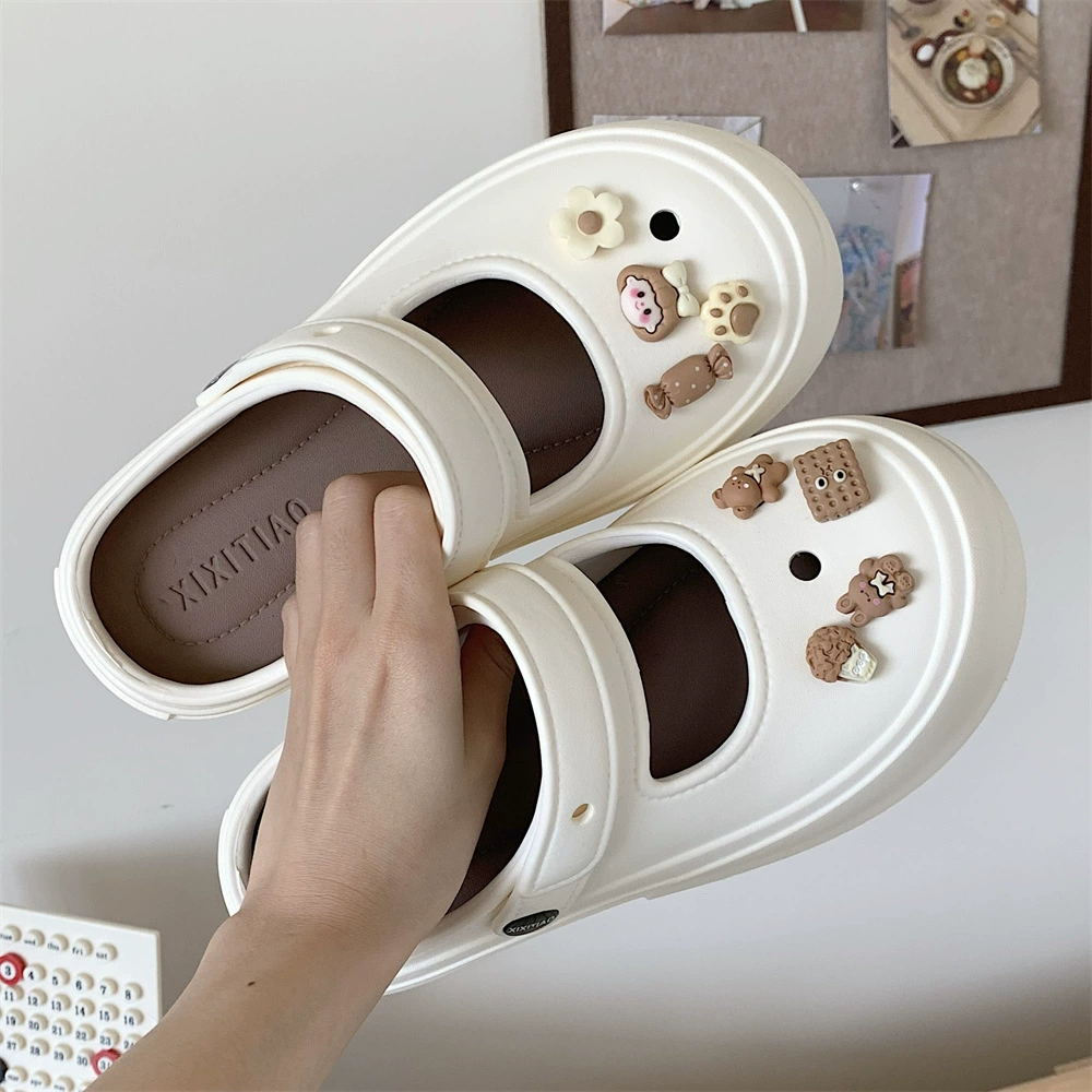 Симпатичные тапочки Baotou Mary Jane в Корейском стиле контрастных цветов на толстой подошве, летние уличные повседневные пляжные сандалии для женщин