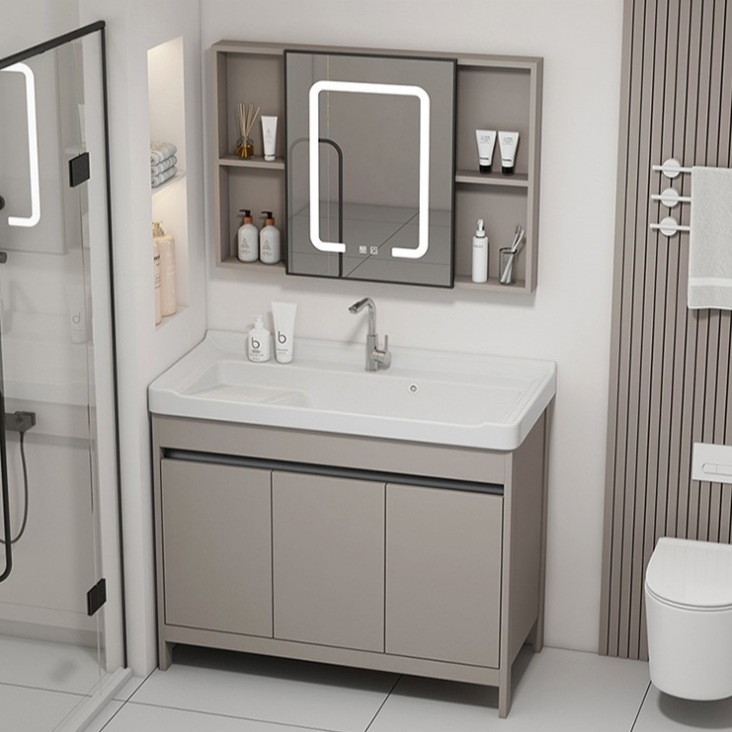 Baño tipo piso espacio gabinete de baño de aluminio combinado balcón cerámico todo en uno lavabo lavabo lavandería lavabo