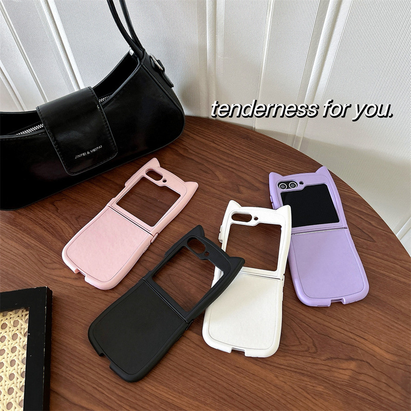 Cat Ear Skin for Solid Color Galaxy ZFlip4/5/6 Samsung Mobile Phone Drop-Resistant Folding TPU Painted Case Cat Ear Skin for Solid Color Galaxy ZFlip4/5/6 Samsung Mobile Phone Drop-Resistant Folding TPU Painted Case