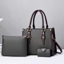 3in1bags石头纹单肩斜跨质感女包质感大容量手提包三件套子母包