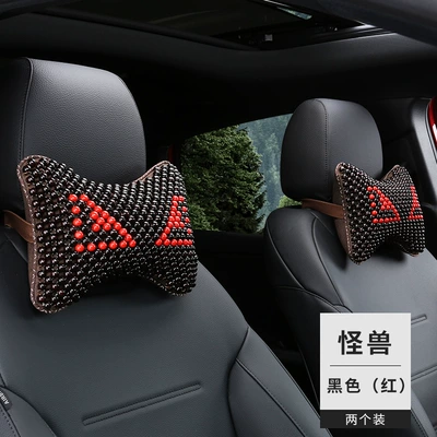 New Wooden Bead Headrest, New Headrest - monster-black-red-headrest-1-pair