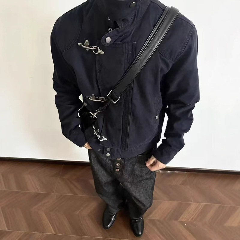 卡其色解构飞机扣夹克男秋季巴恩风美式复古水洗做旧短款工装外套|undefined