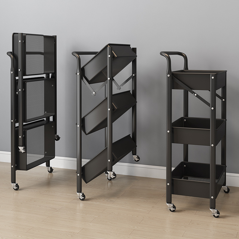 Portable foldable storage shelf suitable for baby storage layer rack, home small push cart storage rack