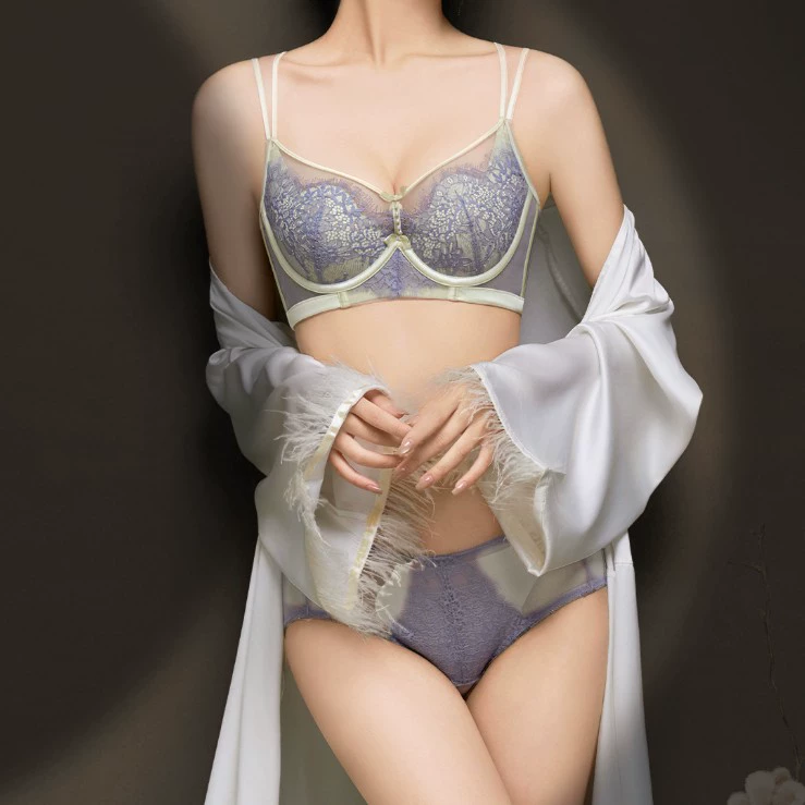  lace comfortable supporting bra, set, light luxury style, french style, lace dress