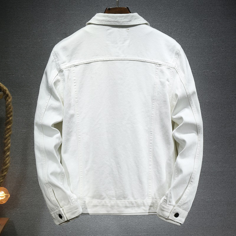 Primavera y otoño blanco Denim abrigo chaqueta de los hombres casual moda pareja chaqueta ropa de trabajo Denim ropa japonesa moda marca