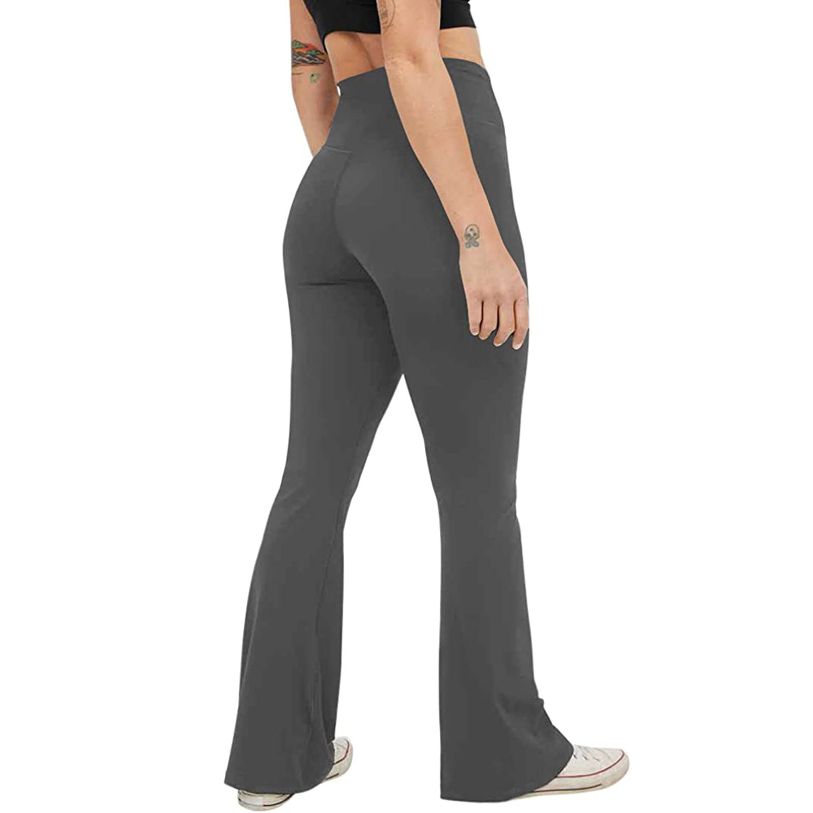 Ropa de mujer Nuevos pantalones de yoga acampanados deportivos casuales con cintura alta en forma de V para mujer XY840 color sólido_voghion.com