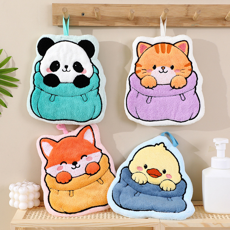 New Cross-Border Cartoon Animal Hanging Hand Towel, Super Absorbent, Quick-Drying, Thickened Towel for Bathroom and Kitchen
