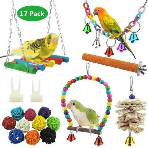 Оптовая Продажа с фабрики 17-шт Попугай Игрушка птица игрушка лестница подставка висит жевать колокольчик мяч клетка птица игрушка костюм