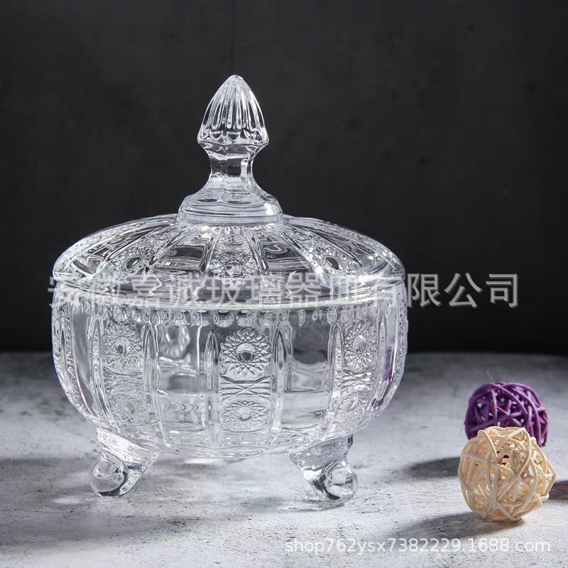 水晶玻璃糖果罐干果罐零食收纳储物罐糖果盒带盖