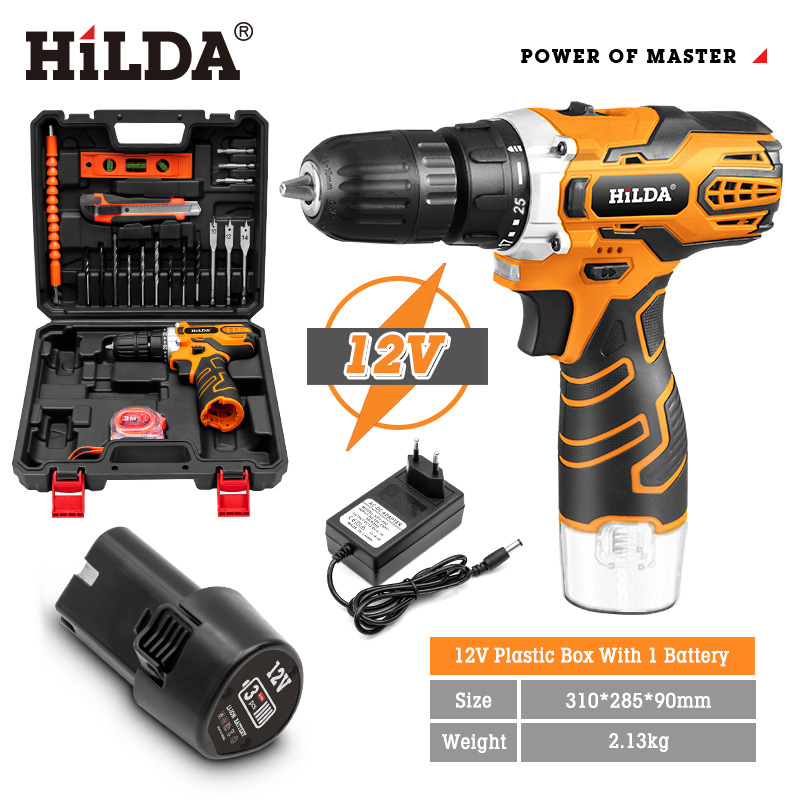 Hilda en stock recargable impacto taladro batería de litio mano taladro hogar al por mayor destornillador eléctrico Accesorios