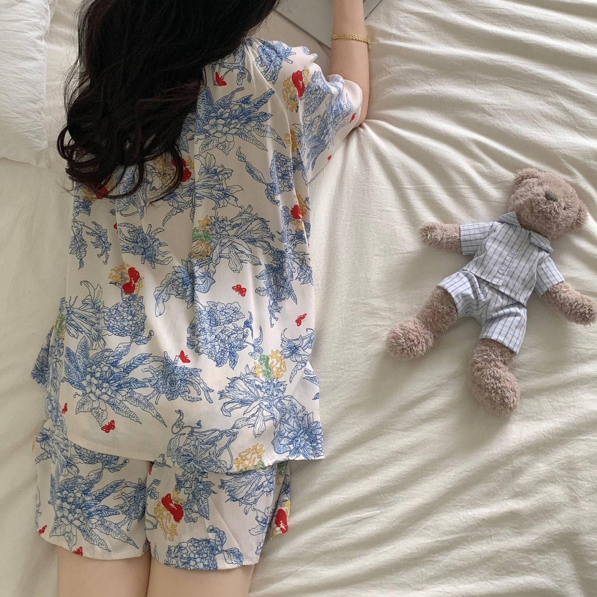 ¡Ropa para dormir! Pijama de seda de algodón pantalones cortos de verano para mujer