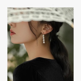 Natural Baroque Pearl Earrings Women's Elegant French Style Internet Popular Niche Design Elegant Face Skinny Earrings