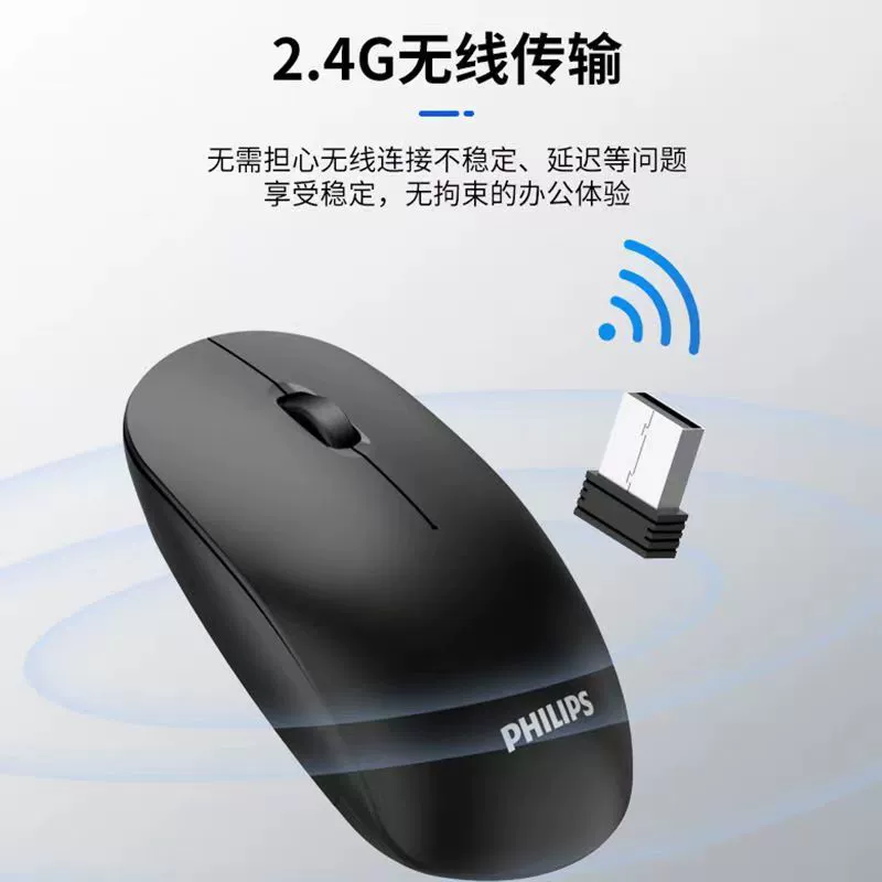 Philips ручная беспроводная мышь для ноутбука, бесшумная, на батарейках, бизнес‑версия