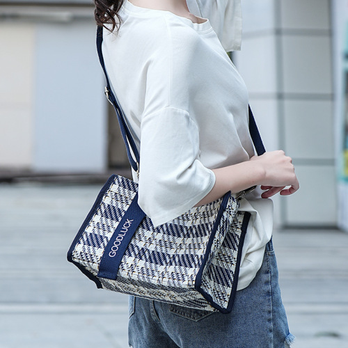 New Checkered Geometric Crossbody Bag for Women, Single Shoulder or Hand-held Waterproof Film Fashion Handbag