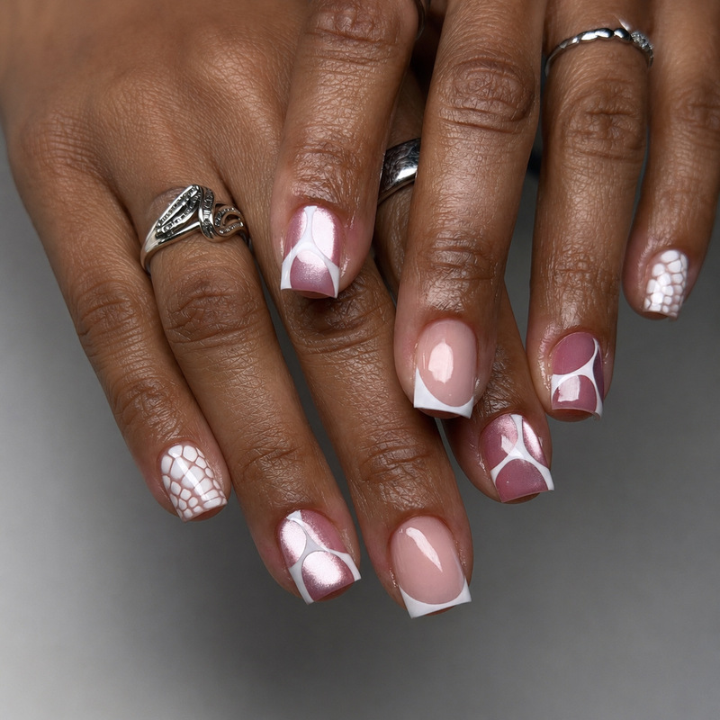 Cross-Border Hot-Selling 24-Piece White French Short Square Crackle Stripe Purple Cat Eye Press-On Nails Wholesale Cross-Border Hot-Selling 24-Piece White French Short Square Crackle Stripe Purple Cat Eye Press-On Nails Wholesale