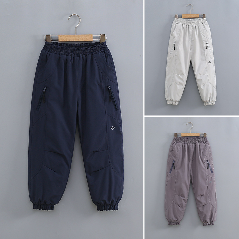 Boys' fleece-lined autumn pants, 2026 new style, windproof pants, children's spring, autumn and winter, simple and warm, sports long pants for medium and large children.