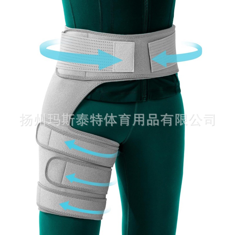 黑灰色篮球足球加压大腿护带 健身训练护腰护腿一体加压大腿护具