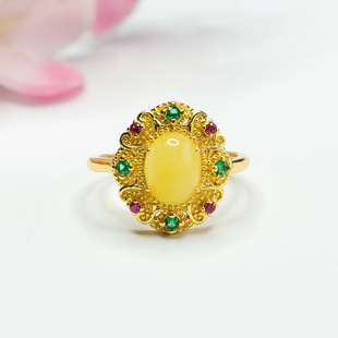Xinyu natural amber ring beeswax ring ring ring palace wind jewelry factory wholesale generation HP3111805