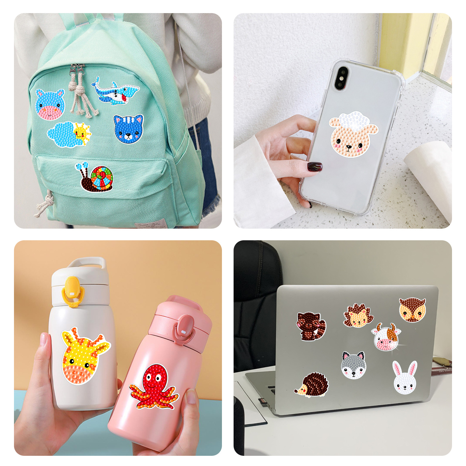 Pegatinas de animales de dibujos animados superventas Pintura de diamante pegatinas gratis Pintura de ladrillo DIY pegatinas de pared pegatinas hechas a mano cristal diamante brillante