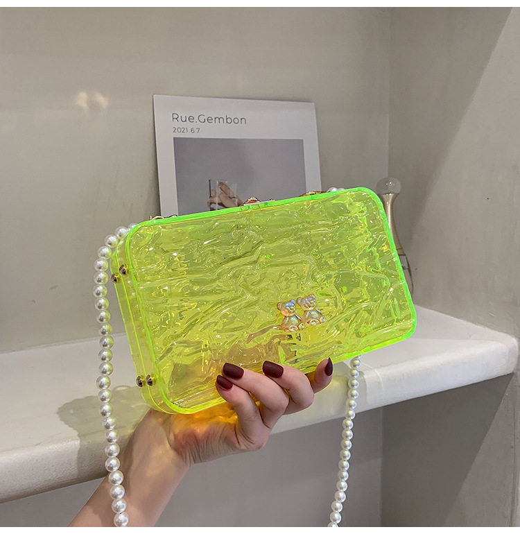 Transparent Box Acrylic Beaded Chain Small Square Bag 2021 Korean Style Soft Girl Fashion Shoulder Messenger Bag display picture 11