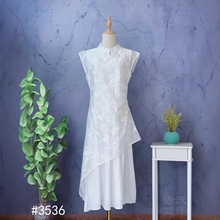 扎染白坯夏款新中式连衣裙优雅旗袍国风气质立领不规则长裙