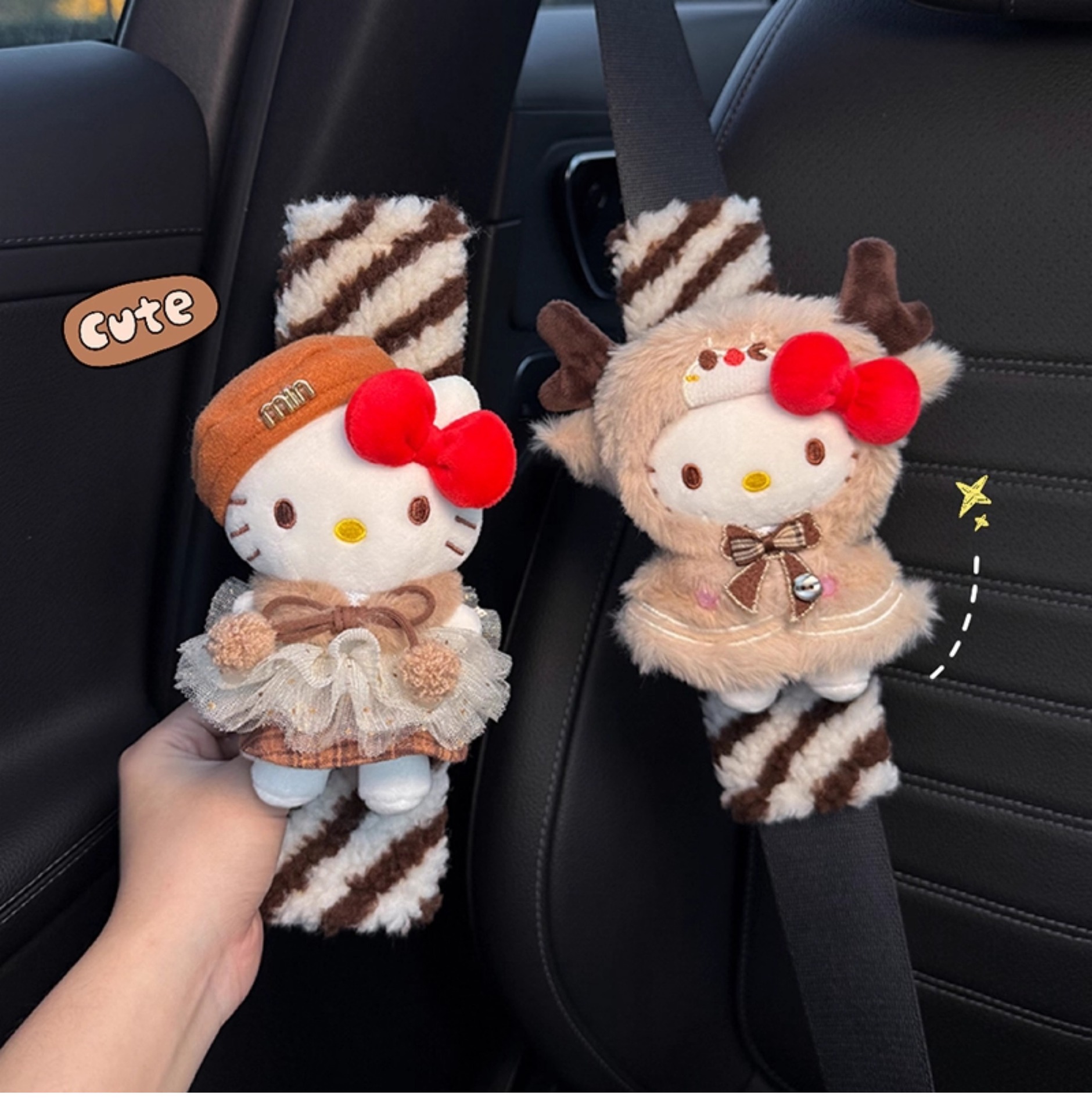 Hellokitty Car Seat Belt Shoulder Pads Car Interior Seat Belt Decoration Anti-Wear Clothing Couple Set for Women