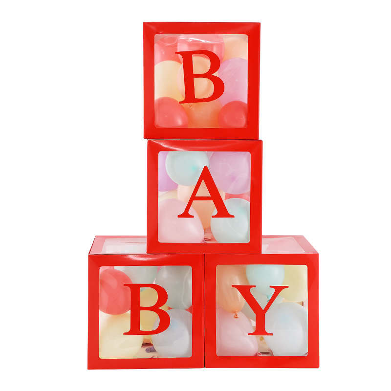 25cmネット赤透明箱赤ちゃん誕生日26文字LOVE卒業結婚式装飾BABY風船箱|undefined